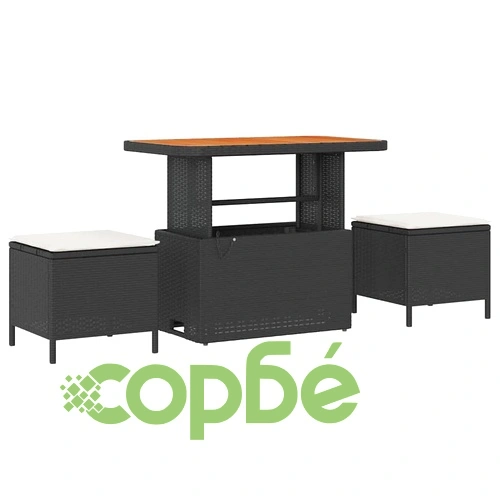 Градински комплект мебели 11 части с възглавници черен полиратан ➤ топ цена ➤ sorbe.bg