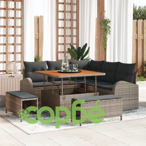 8-местен градински комплект мебели с възглавници сив полиратан 100x100x71 см ➤ топ цена ➤ sorbe.bg