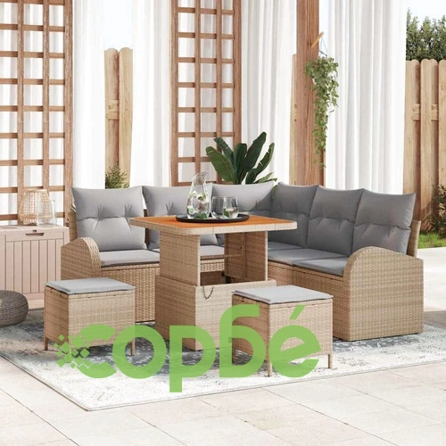 Градински комплект мебели 8 части с възглавници бежов полиратан 80x80 см ➤ топ цена ➤ sorbe.bg
