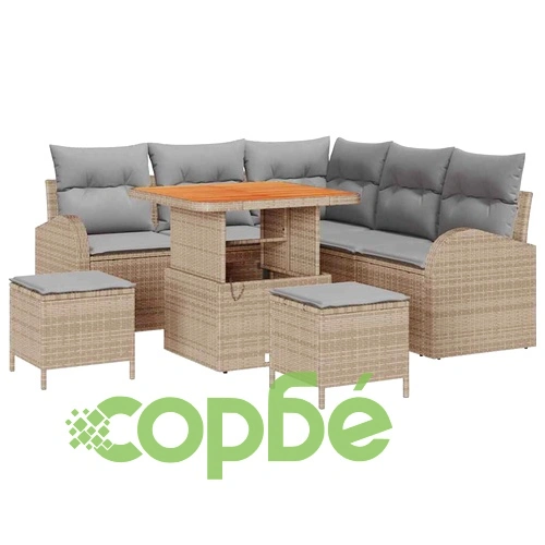 Градински комплект мебели 8 части с възглавници бежов полиратан 80x80 см ➤ топ цена ➤ sorbe.bg