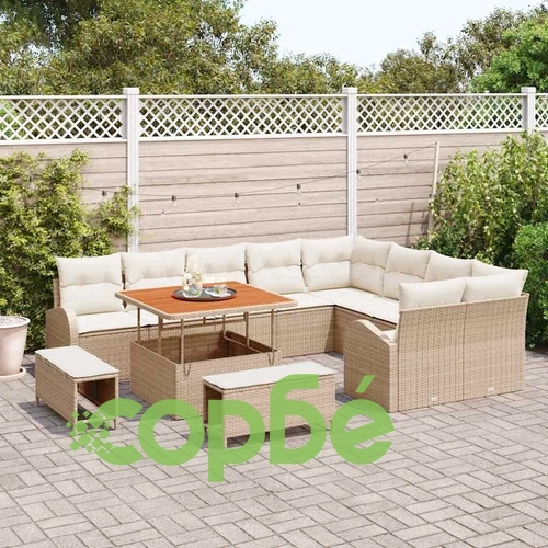 12-частен градински комплект мебели от полиратан с възглавници в бежово ➤ топ цена ➤ sorbe.bg