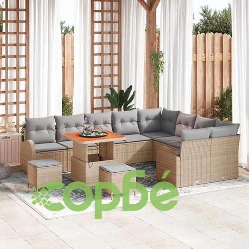 Градински комплект мебели 12 части с възглавници бежов полиратан ➤ топ цена ➤ sorbe.bg