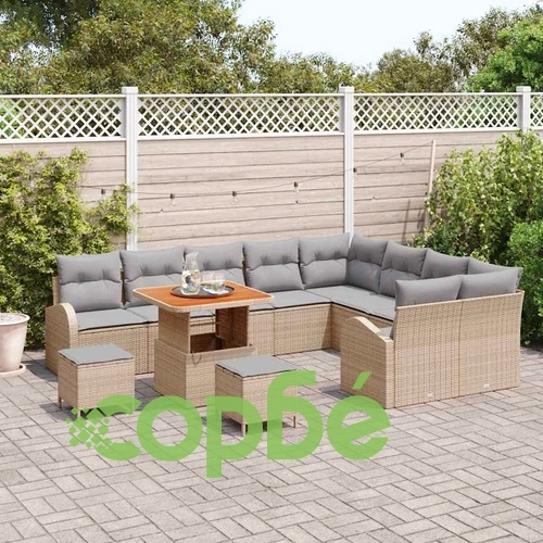 Градински комплект мебели 12 части с възглавници бежов полиратан ➤ топ цена ➤ sorbe.bg