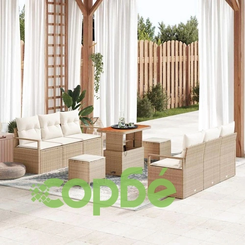 9-частен градински комплект от полиратан с възглавници в бежов цвят ➤ топ цена ➤ sorbe.bg