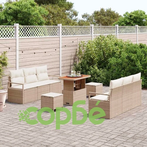 9-частен градински комплект от полиратан с възглавници в бежов цвят ➤ топ цена ➤ sorbe.bg