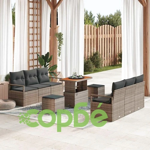 Градински комплект мебели от полиратан 9 части с възглавници сив цвят ➤ топ цена ➤ sorbe.bg