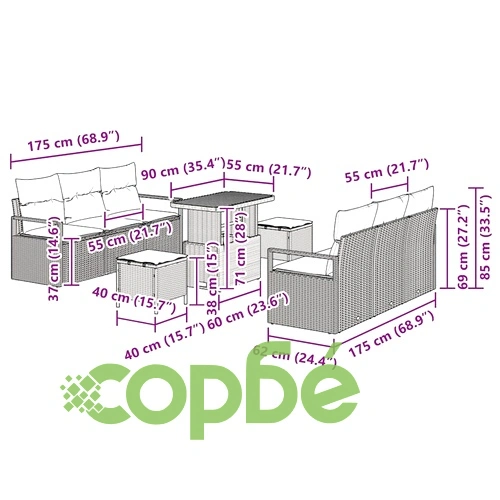 Градински комплект мебели от полиратан 9 части с възглавници сив цвят ➤ топ цена ➤ sorbe.bg