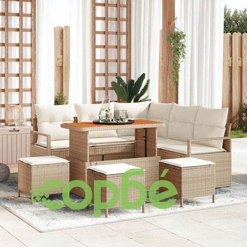 Градински ъглов диван комплект 9 части с възглавници бежов полиратан акация ➤ топ цена ➤ sorbe.bg