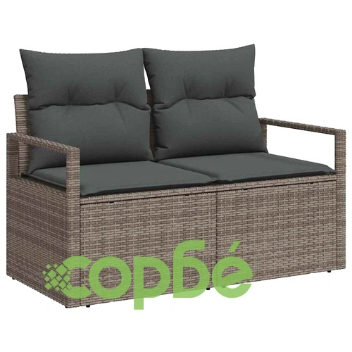 Градински Комплект Софа 10 части с Възглавници Сив Полиратан Акация ➤ топ цена ➤ sorbe.bg