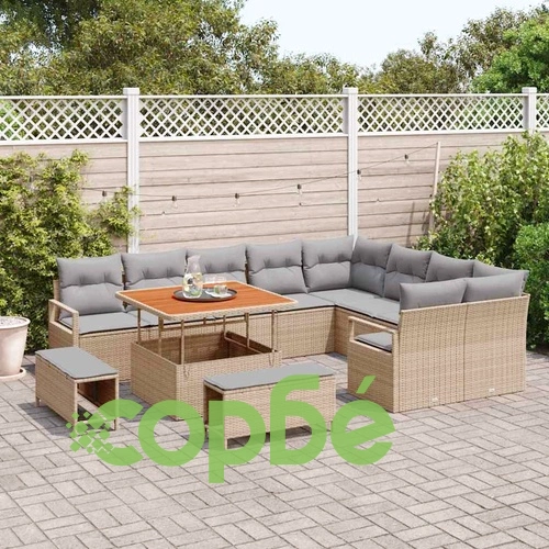 Градински комплект мебели 12 части с възглавници бежов полиратан акация ➤ топ цена ➤ sorbe.bg