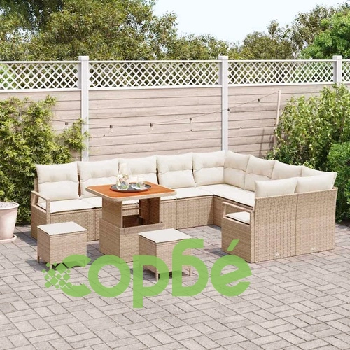Градински комплект мебели 12 части с възглавници бежов полиратан акация ➤ топ цена ➤ sorbe.bg
