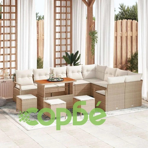 Градински комплект мебели 13 части с възглавници бежов полиратан акация ➤ топ цена ➤ sorbe.bg