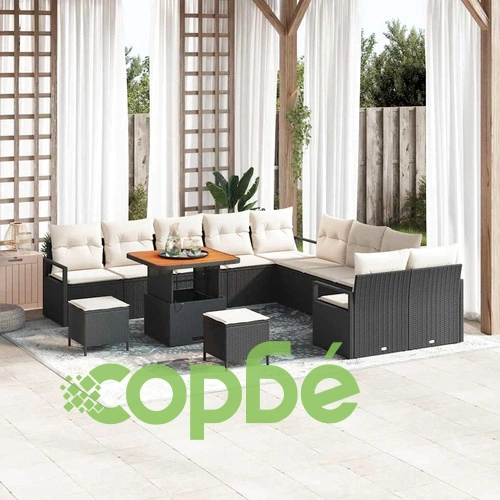 Градински комплект мебели 13 части с възглавници черен полиратан акация ➤ топ цена ➤ sorbe.bg