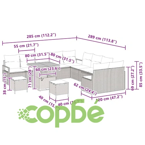 Градински комплект мебели 13 части с възглавници черен полиратан акация ➤ топ цена ➤ sorbe.bg