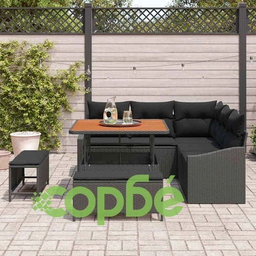 8-частен градински диван комплект с възглавници черен полиратан акация ➤ топ цена ➤ sorbe.bg