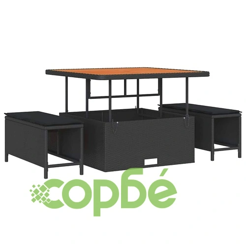 8-частен градински диван комплект с възглавници черен полиратан акация ➤ топ цена ➤ sorbe.bg