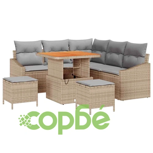 Градински комплект мебели 8 части с възглавници бежов полиратан ➤ топ цена ➤ sorbe.bg