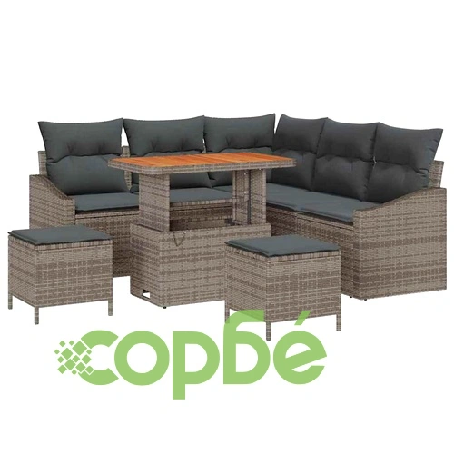 Градински комплект мебели 8 части с възглавници сив полиратан акация ➤ топ цена ➤ sorbe.bg