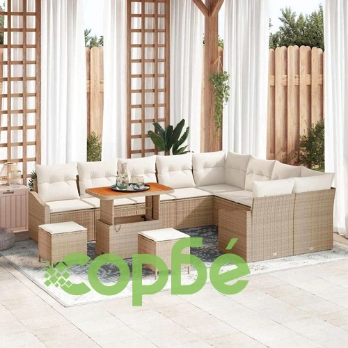 Градински комплект мебели 12 части с възглавници бежов полиратан ➤ топ цена ➤ sorbe.bg
