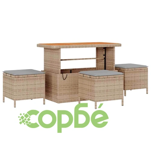 Градински диван комплект 14 части с възглавници бежов полиратан акация ➤ топ цена ➤ sorbe.bg