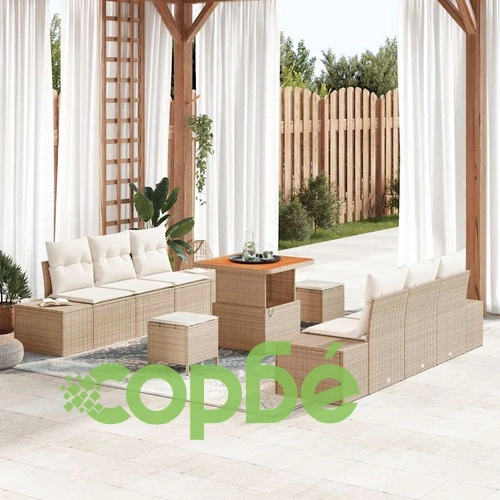 Градински диван комплект 9 части с възглавници бежов полиратан 80x80 см ➤ топ цена ➤ sorbe.bg