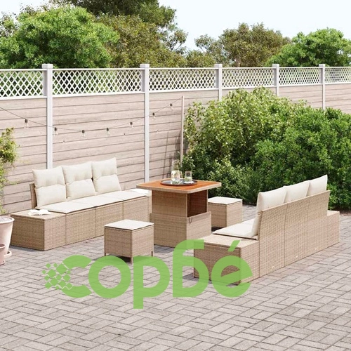 Градински диван комплект 9 части с възглавници бежов полиратан 80x80 см ➤ топ цена ➤ sorbe.bg