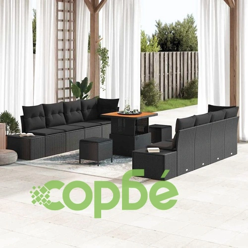 Градински комплект мебели 11 части с възглавници черен полиратан ➤ топ цена ➤ sorbe.bg