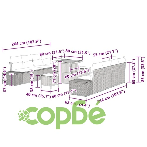 Градински комплект мебели 11 части с възглавници черен полиратан ➤ топ цена ➤ sorbe.bg