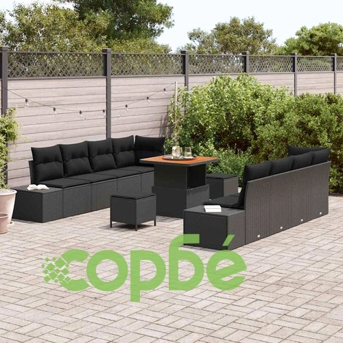 Градински комплект мебели 11 части с възглавници черен полиратан ➤ топ цена ➤ sorbe.bg