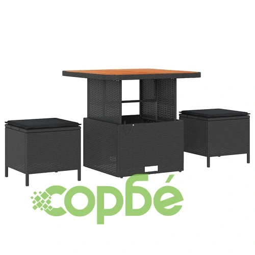 Градински комплект мебели 11 части с възглавници черен полиратан ➤ топ цена ➤ sorbe.bg