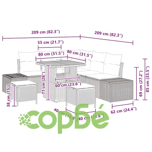 8-елементен градински комплект диван с възглавници от полиратан и акация бежов ➤ топ цена ➤ sorbe.bg