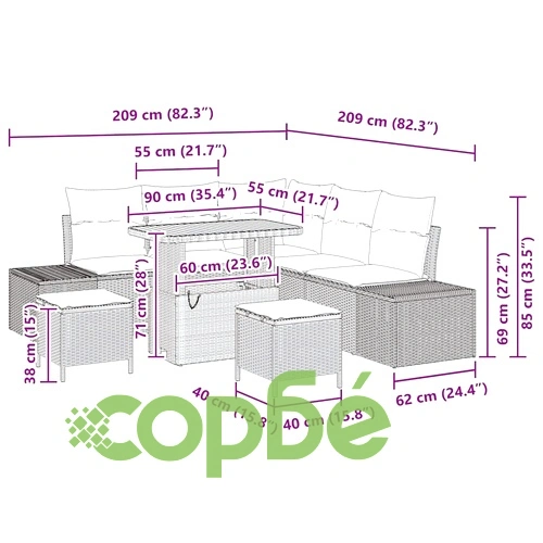 Градински комплект софа 8 части с възглавници бежово полиратан акация ➤ топ цена ➤ sorbe.bg