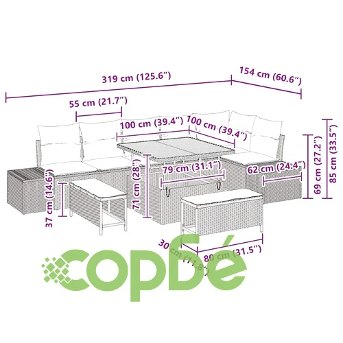 Градински комплект мебели 9 части с възглавници сив полиратан 100x100 см ➤ топ цена ➤ sorbe.bg