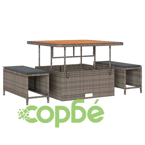 Градински комплект мебели 9 части с възглавници сив полиратан 100x100 см ➤ топ цена ➤ sorbe.bg