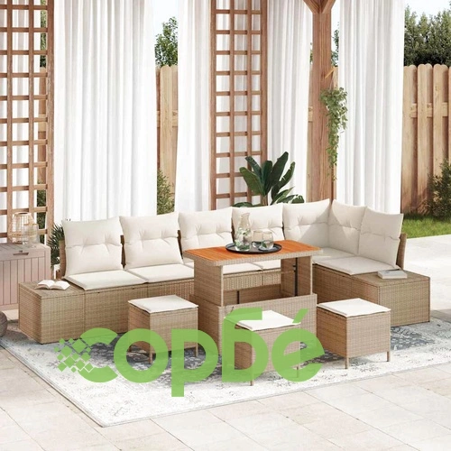 Градински комплект мебели 10 части с възглавници бежов полиратан ➤ топ цена ➤ sorbe.bg