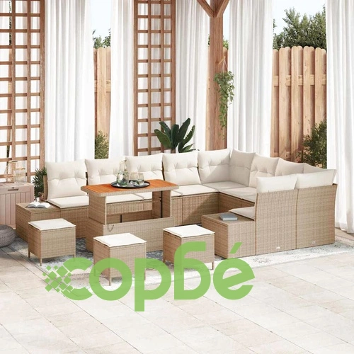 Градински комплект мебели 13 части с възглавници бежов полиратан акация ➤ топ цена ➤ sorbe.bg