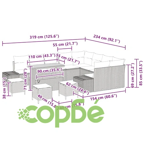 Градински комплект мебели 13 части с възглавници бежов полиратан акация ➤ топ цена ➤ sorbe.bg