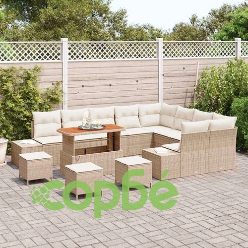 Градински комплект мебели 13 части с възглавници бежов полиратан акация ➤ топ цена ➤ sorbe.bg