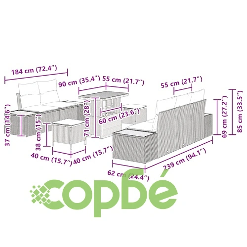 Градински комплект мебели 8 части с възглавници бежов полиратан ➤ топ цена ➤ sorbe.bg