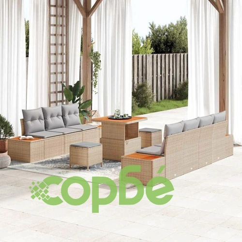 Градински комплект мебели от полиратан 10 части с възглавници - бежов ➤ топ цена ➤ sorbe.bg