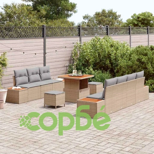 Градински комплект мебели от полиратан 10 части с възглавници - бежов ➤ топ цена ➤ sorbe.bg