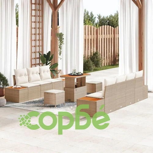 Градински комплект мебели 10 части с възглавници бежов полиратан акация ➤ топ цена ➤ sorbe.bg