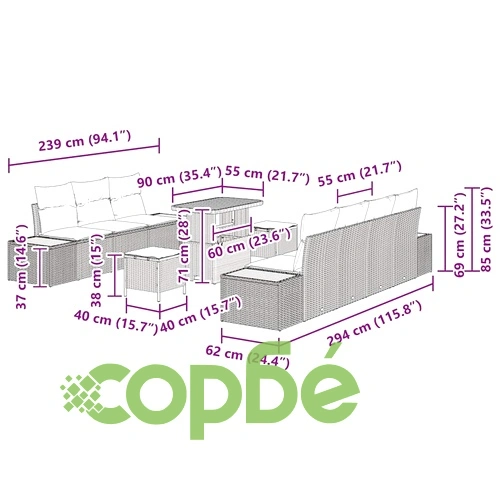 Градински комплект мебели 10 части с възглавници бежов полиратан акация ➤ топ цена ➤ sorbe.bg