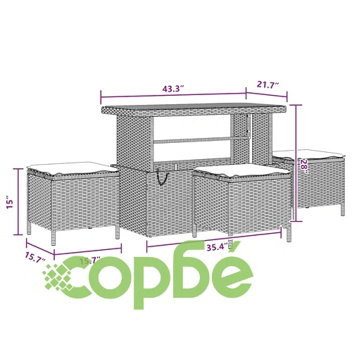 Градински комплект мебели 10 части с възглавници черен полиратан и акация ➤ топ цена ➤ sorbe.bg
