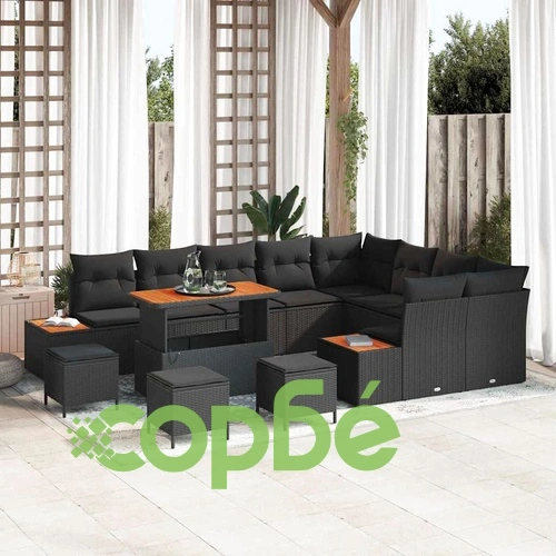 Градински комплект мебели 13 части с възглавници черен полиратан акация ➤ топ цена ➤ sorbe.bg