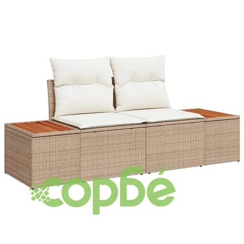 Градински комплект мебели 13 части с възглавници бежов полиратан и акация ➤ топ цена ➤ sorbe.bg