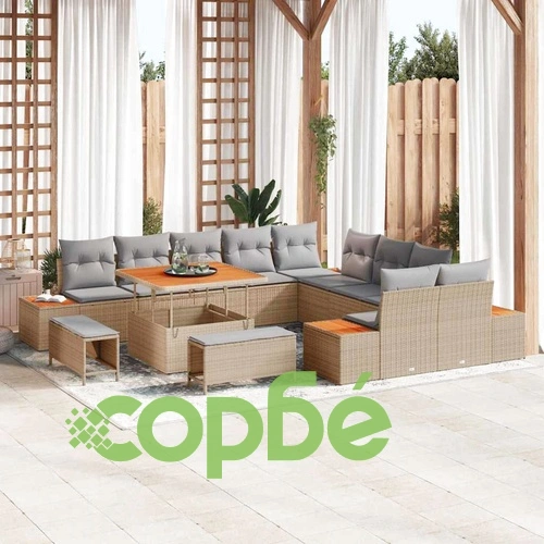 Градински комплект мебели 13 части с възглавници бежов полиратан ➤ топ цена ➤ sorbe.bg