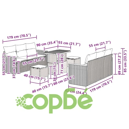 9-частен градински диван комплект с възглавници, бежов полиратан ➤ топ цена ➤ sorbe.bg