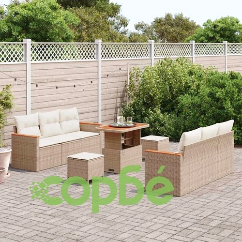 9-частен градински диван комплект с възглавници, бежов полиратан ➤ топ цена ➤ sorbe.bg
