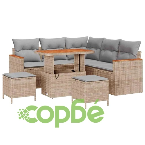 8-частен градински диван комплект с възглавници от полиратан бежов 90x55x71 см ➤ топ цена ➤ sorbe.bg